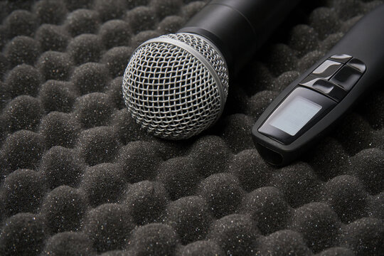 radio microphone Item stand on foam black rubber