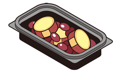 持ち帰りのフードパックに入った金時豆とさつまいもの甘煮