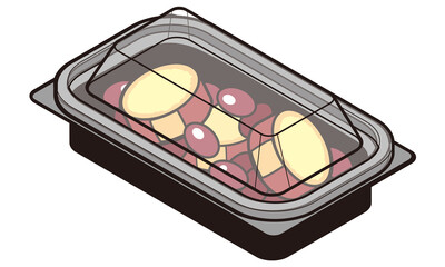 持ち帰りのフードパックに入った金時豆とさつまいもの甘煮