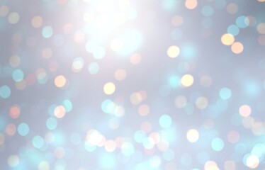 Silver bokeh empty background. Glitter brilliance defocus pattern. Lights blur texture. New Year abstract decoration.