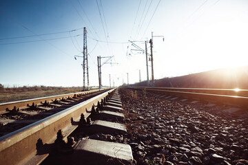 Railway tracks in the industrial zone of the city. Nord of Russia.