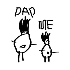 Happy Fathers Day, silhouette of a father and his child, as if it's painted by a child.