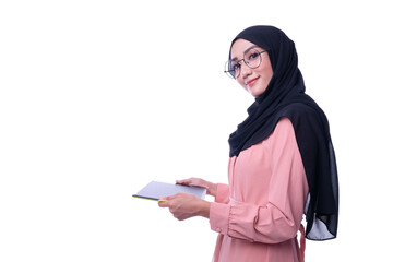 Interactive of Muslim Business woman with tablet