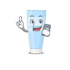 Eye cream caricature character speaking with friends on phone