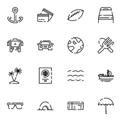 Obraz premium travel, tourism, journey, trip, holiday icon set. simple lined travel dotted outline icon sign concept. 