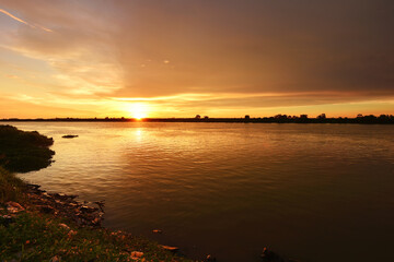 Beautiful sunset on the calm lake, perak malaysia