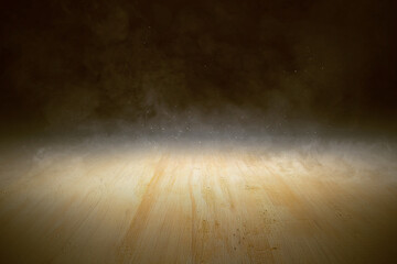 Wooden floor with smoke and light