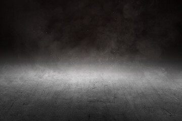 Concrete floor with smoke and light