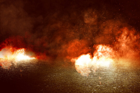 Explosion with sparks and hot smoke