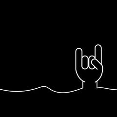 Hand symbol icon of the horns lines art vector. Finger sign illustration gesture emotion rock and roll or heavy metal on black and white background. Two fingers up pictogram victory.