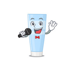 cartoon character of eye cream sing a song with a microphone