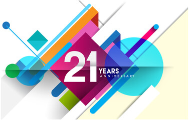 21st years anniversary logo, vector design birthday celebration with colorful geometric isolated on white background.