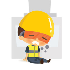 Character constructor worker in various situations.  Vector illustration, concept : Safety and accident, Industrial safety.