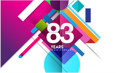 83rd years anniversary logo, vector design birthday celebration with colorful geometric isolated on white background.