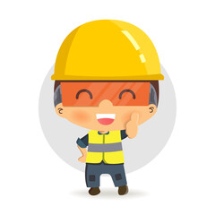 Construction worker repairman thumb up, safety first, health and safety
