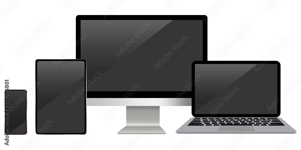 Poster vector icon of tablet and computer and laptop and phone. template set of electronic devices. flat im