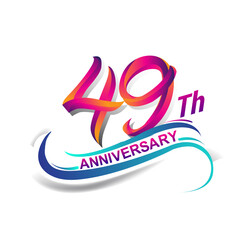 49th anniversary celebration logotype blue and red colored. Birthday logo on white background.
