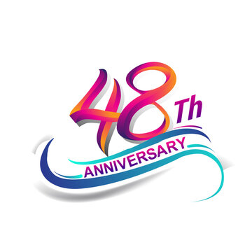 48th anniversary celebration logotype blue and red colored. Birthday logo on white background.