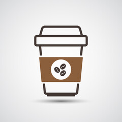 Disposable coffee cup icon with coffee bean logo