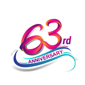 63rd anniversary celebration logotype blue and red colored. Birthday logo on white background.