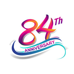 84th anniversary celebration logotype blue and red colored. Birthday logo on white background.