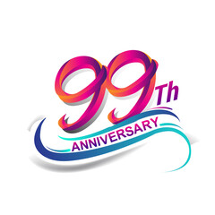 99th anniversary celebration logotype blue and red colored. Birthday logo on white background.