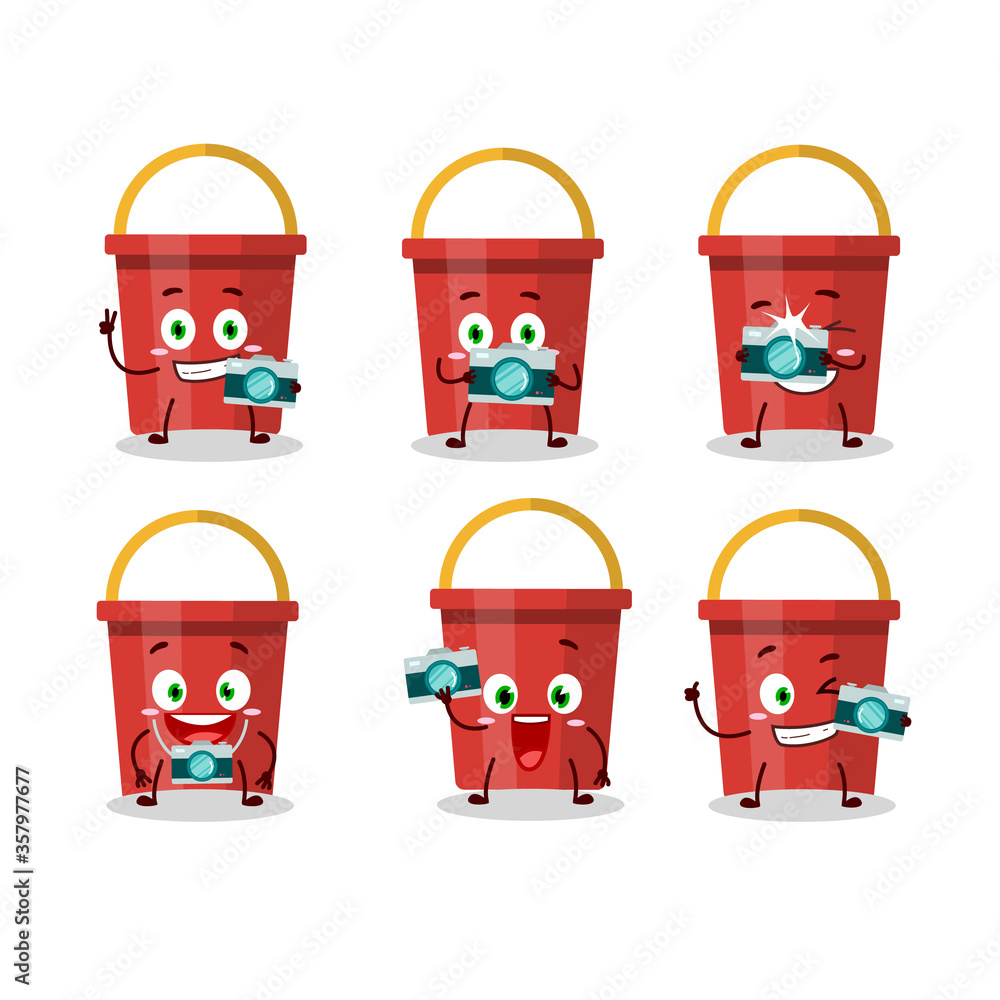 Poster Photographer profession emoticon with sand bucket cartoon character