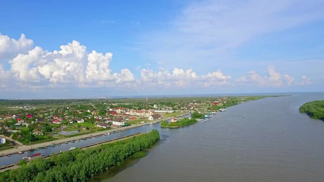 Danube Delta Channel City Aerial Drone View