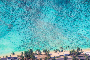 Rarotonga breathtaking stunning views from a plane of beautiful beaches, white sand, clear turquoise water, blue lagoons, Cook islands, Pacific islands