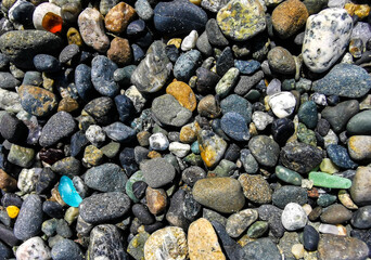 Sea Glass On Ocean Beach with Stones Rocks 