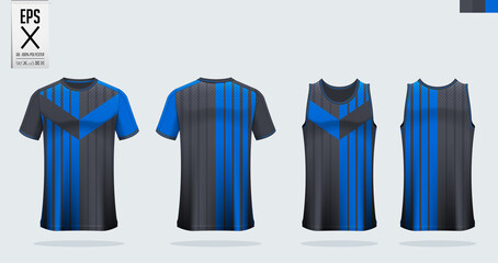 Black - Blue T-shirt sport, Soccer jersey, football kit, basketball uniform, tank top, and running singlet mockup.