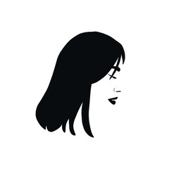 Minimalistic monochrome portrait of  brunette woman. Silhouette of female head. Minimalistic logo design.