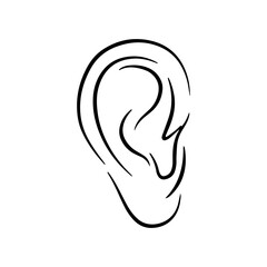 Doodle ear of men isolated on white. Hand drawing line art. Outline anatomi logo. Sketch vector stock illustration. EPS 10