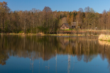 Fototapeta na wymiar lake in early springtime with reflections