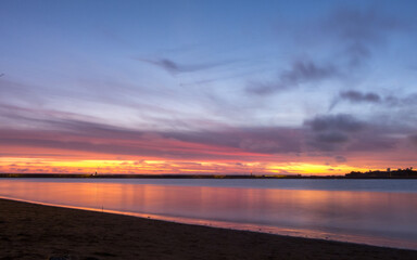 Fototapeta na wymiar Sunset/sundown in the harbor, long exposure