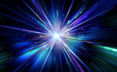 Obraz premium 青紫の輝く放射光と放射線のアブストラクトのグラフィックス