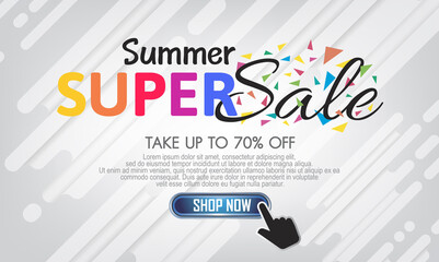 Summer super sale banner template on color background.