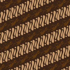 Art work on Kawung batik with beautiful motif and seamless dark brown color