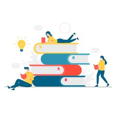 Illustration of people reading a book. Illustration for websites, landing pages, mobile applications, posters and banners