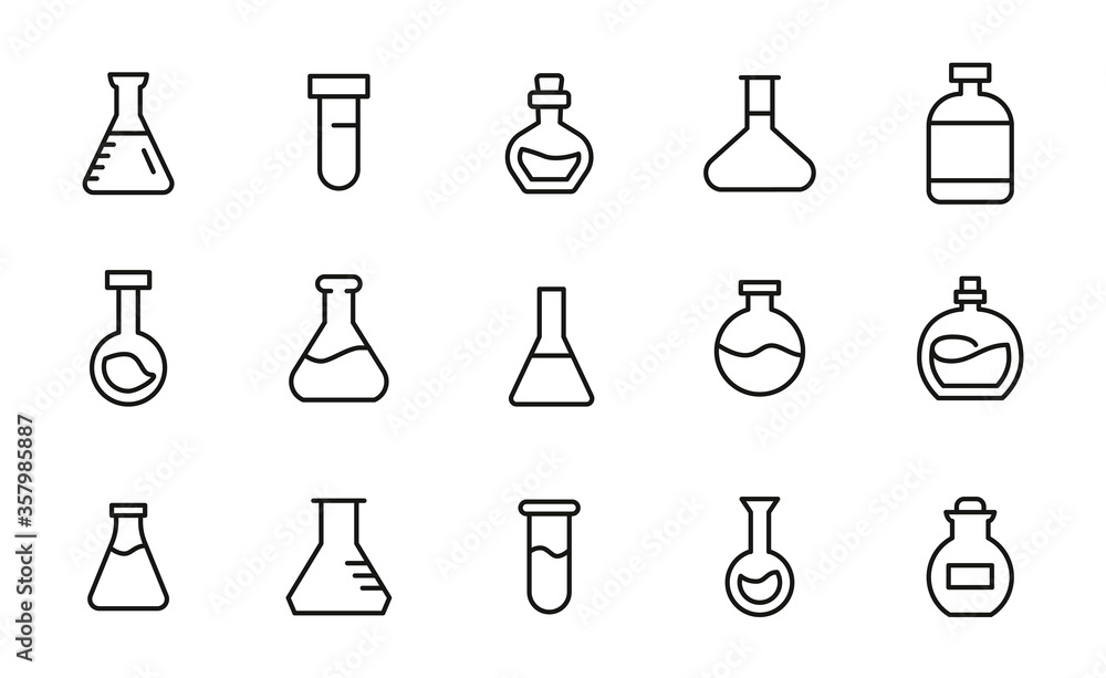 Poster simple set of flask icons in trendy line style.