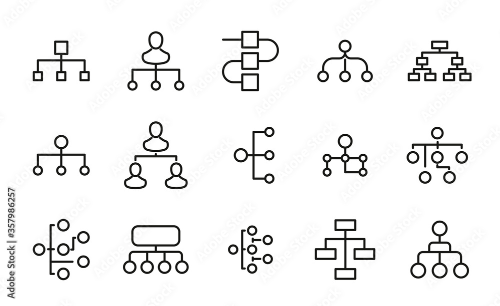 Poster simple set of hierarchy icons in trendy line style.