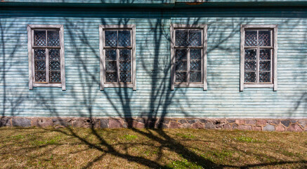 old wooden church in blue color