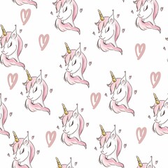 The unicorn pattern. pink. white. gray. cute. for fabrics and textiles