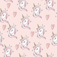 The unicorn pattern. pink. white. gray. cute. for fabrics and textiles