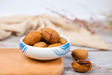 Delicious almond nuts are on the table
