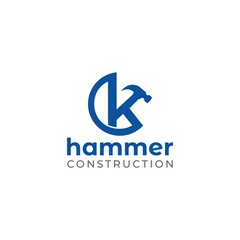K Hammer Construction Logo Design Vector