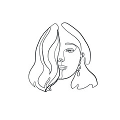 Woman portrait drawn in one continuous line. Linear glamour logo in minimal design for hair stylist, makeup artist, beauty salon and cosmetology. Beautiful woman face. Minimal portrait girl. 