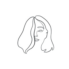 Woman portrait drawn in one continuous line. Linear glamour logo in minimal design for hair stylist, makeup artist, beauty salon and cosmetology. Beautiful woman face. Minimal portrait girl. 