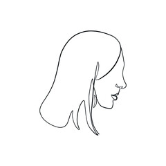 Woman portrait drawn in one continuous line. Linear glamour logo in minimal design for hair stylist, makeup artist, beauty salon and cosmetology. Beautiful woman face. Minimal portrait girl. 