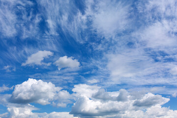 Blue sky background with white clouds.